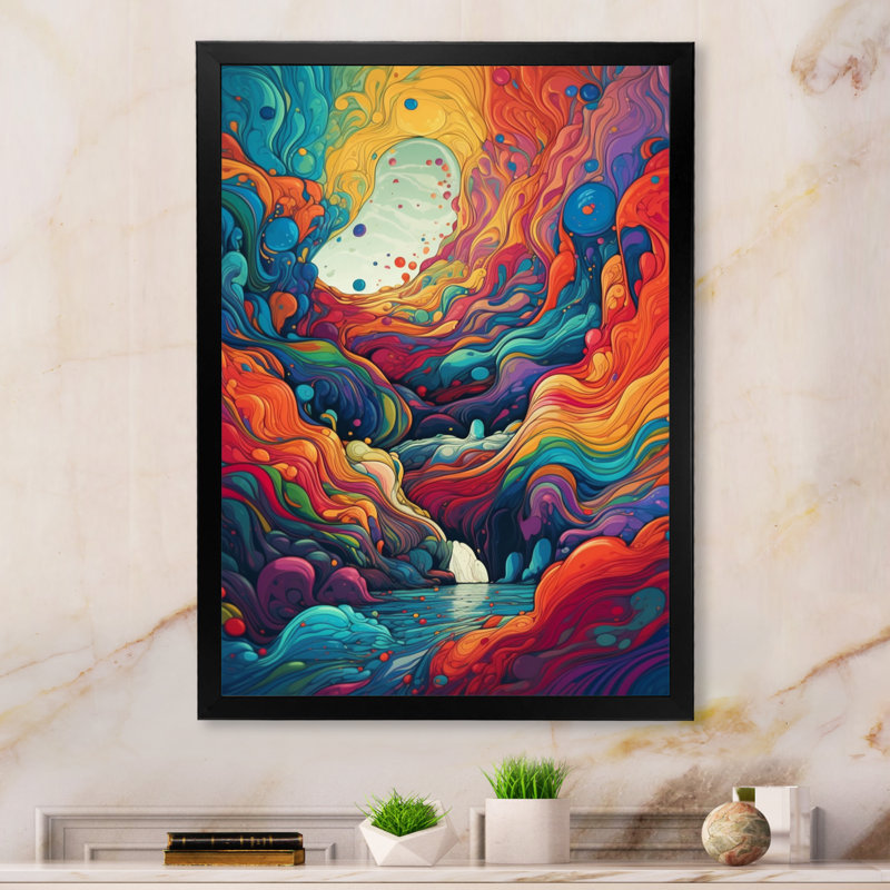 Rainbow Colored Waves I - impression, Cadre d'angle fermé noir, H 32 po x l 16 po x P 1 po