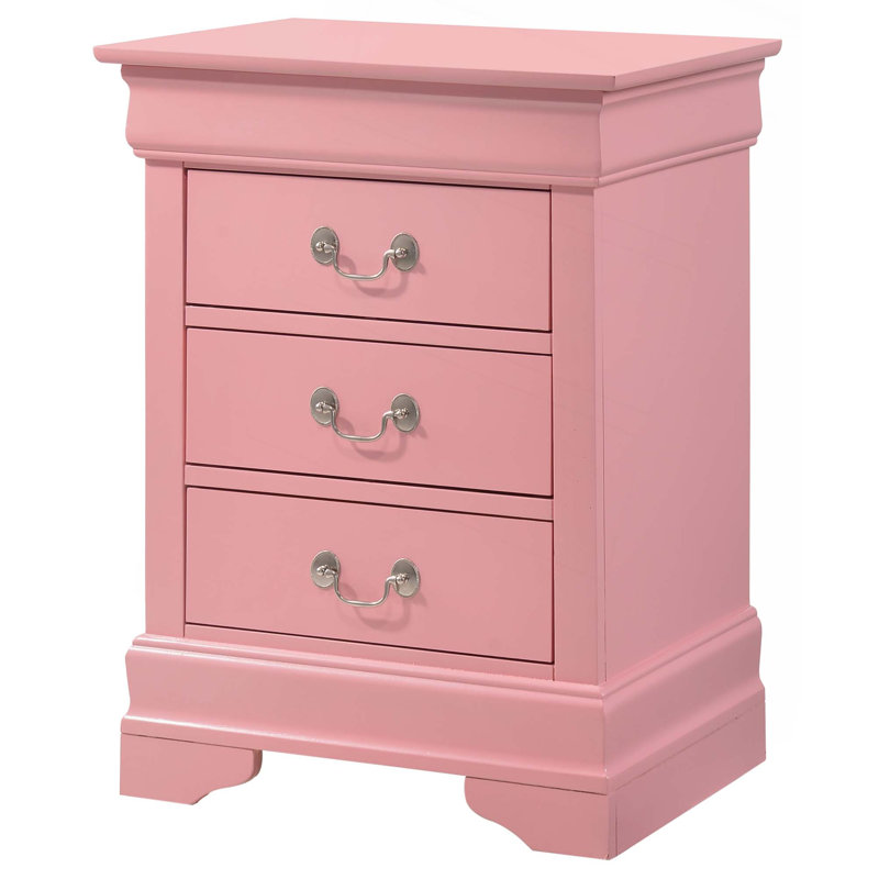 Louis Phillipe Nightstand with 3 Drawers Bed Side Table  Nightstand Bedroom End Tables, Pink
