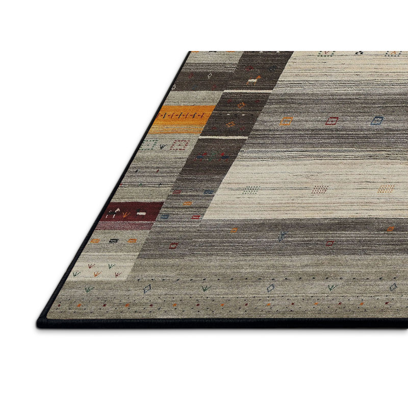 Tapis contemporain gris / beige, Rectangle 2 pi x 3 pi