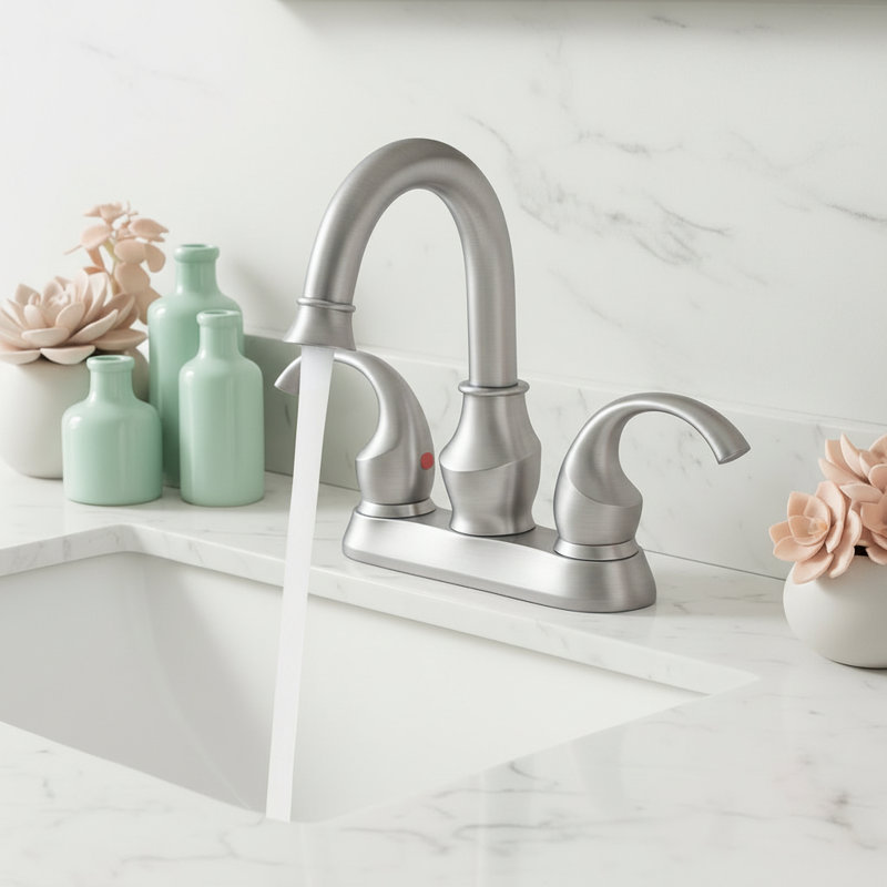 Robinet pour salle de bain à poignée double 4 pouces avec ensemble de bonde, Nickel brossé