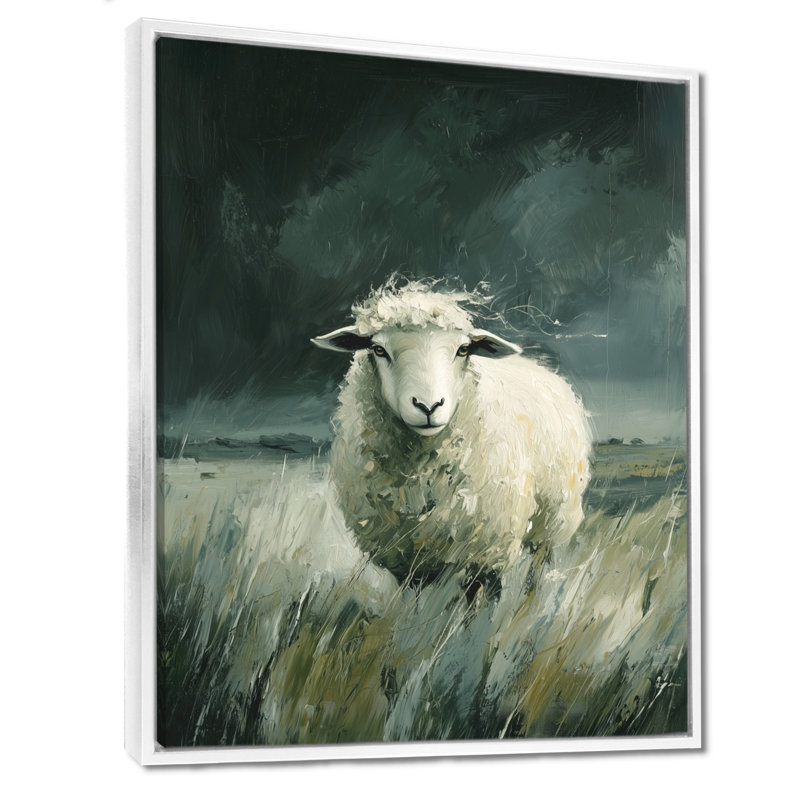 Art mural mural «Mouton», Impression encadrée flottante, H 44 po x l 34 po, Blanc