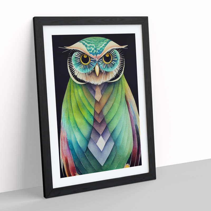 XV1022-5167X Watercolour Owl No.2 Abstract - Single Picture Frame Painting, 64cm H x 46cm W x 2cm D, Black