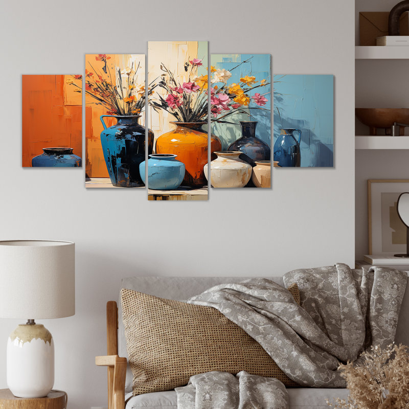  «Blue Italian Pottery Expressions - Boho Pottery Multipanel Wall Art Decor