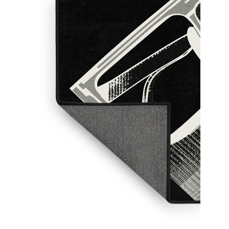 Tapis noir à motif géométrique doux et moelleux Montauk Ar Glasses, 7 x 10