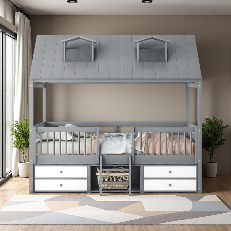  Cadre de lit Bed House, Gris, Lit double