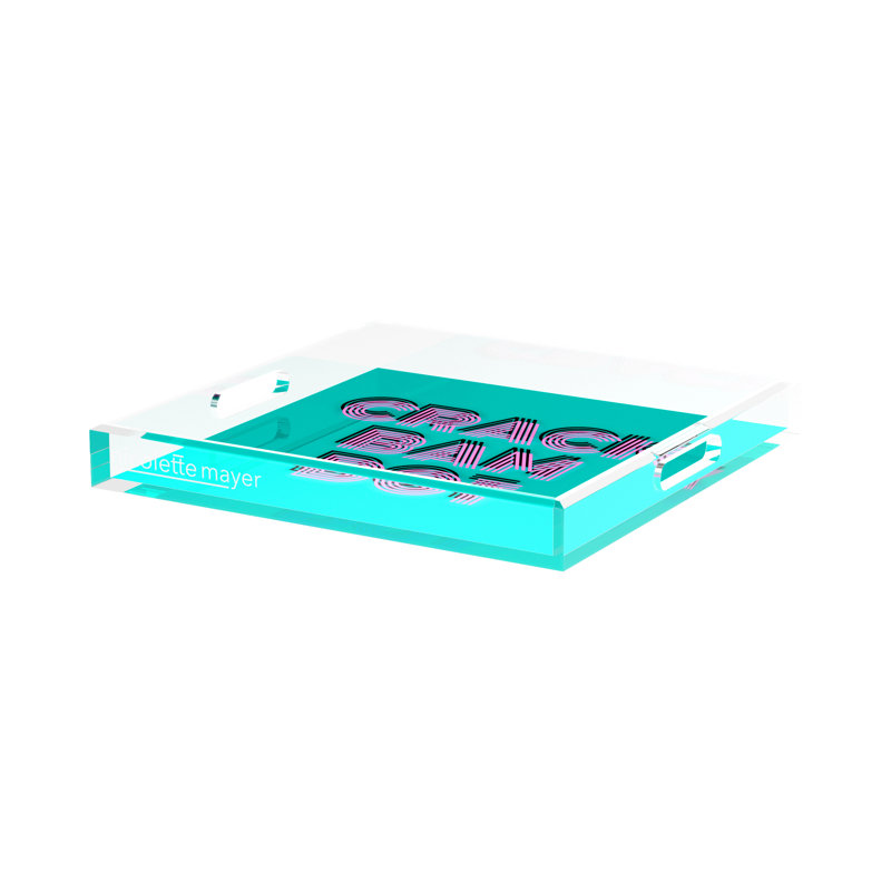 Decorative Tray, 2" H x 15" W x 15" D, Aqua/Pink