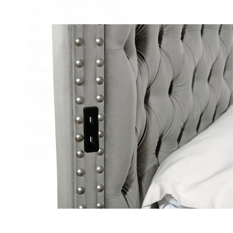 Ensemble de chambre à coucher pour grand lit capitonné 5 pièces en gris
