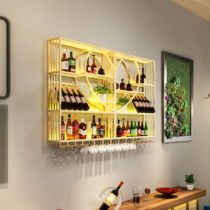 Support à vin mural en fer, Doré, H 47,2 po x l 78,7 po x P 8,6 po