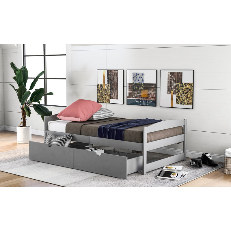 Gray Twin Platform Bed With Drawer Enhancements - Improve Your Bedroom Look Size Customizations Make It Yours, Gray
