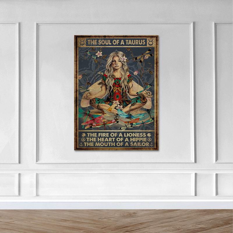 «Taureau avec des libellules - L'Âme d'un taureau», reproduction d'art graphique sur toile tendue, H 36 po x l 24 po x P 2 po