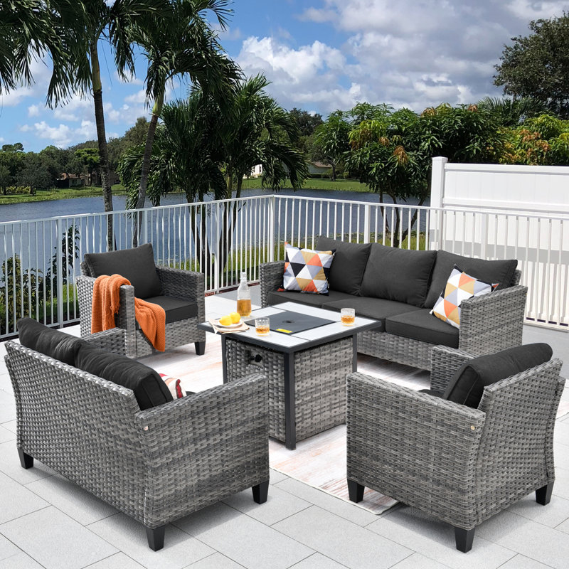Cracraft Wicker 7 - Person Patio Conversation Set with Cushions, Black