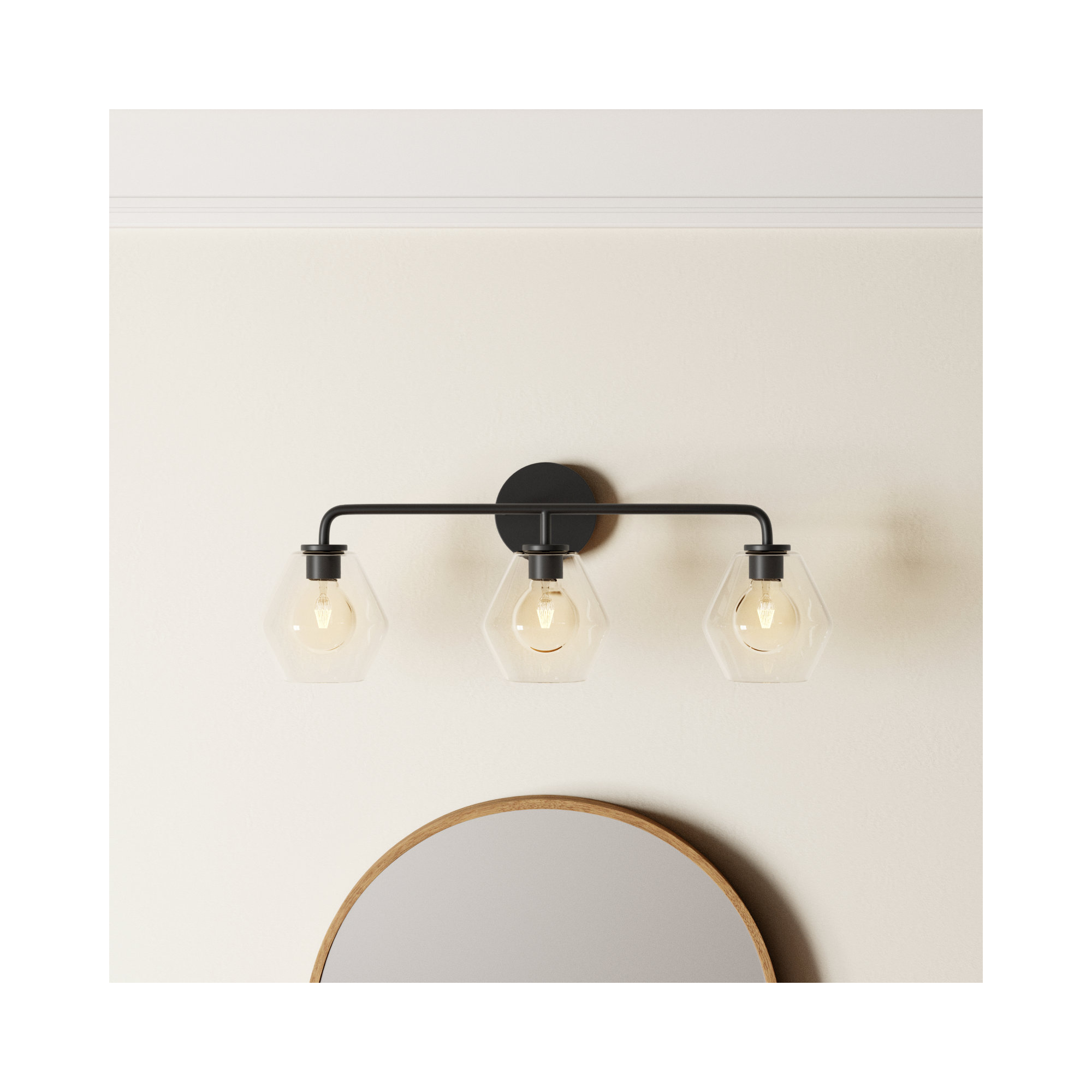 Rooks 3 - Light Dimmable Vanity Light, Midnight Black, Clear