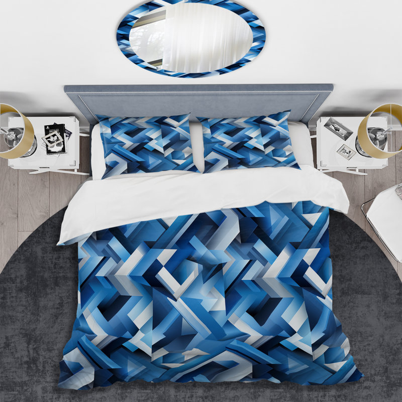Ensemble de housse de couette à rayures bleues et blanches Dynamic Symmetry I
