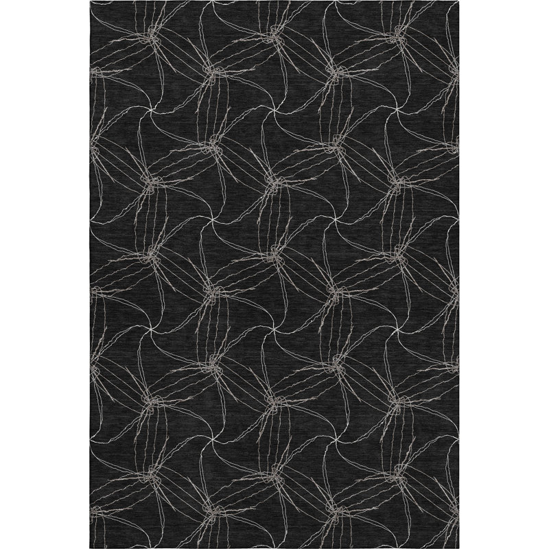 Premium Machine Washable Prisco Black Rug, Rectangle 8' x 10'