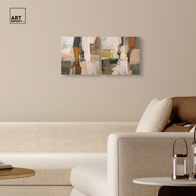 Fissured Fields Duo Acrylic Print Gold Boho Wall Art Set by Art Remedy, Ready to Hang, 12 x 12