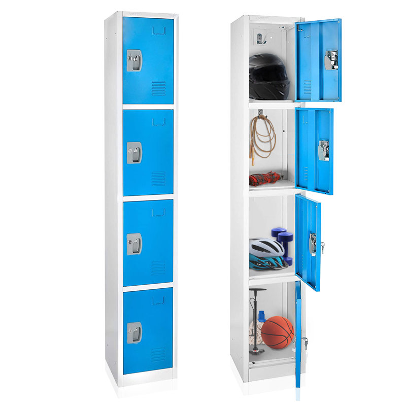 Casier à clés en acier à 4 portes 72 po x 12 po x 12 po à 4 niveaux - rangement pour employés, étudiants, salle de sport, lieu de travail - Comprend des crochets, une ventilation et un porte-carte - Assemblage facile