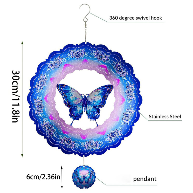 Carillons bleus pour l'extérieur avec fileur à vent papillon, Windchimes à l'extérieur, décorations de jardin, papillons de jardin, diamètre 12 po