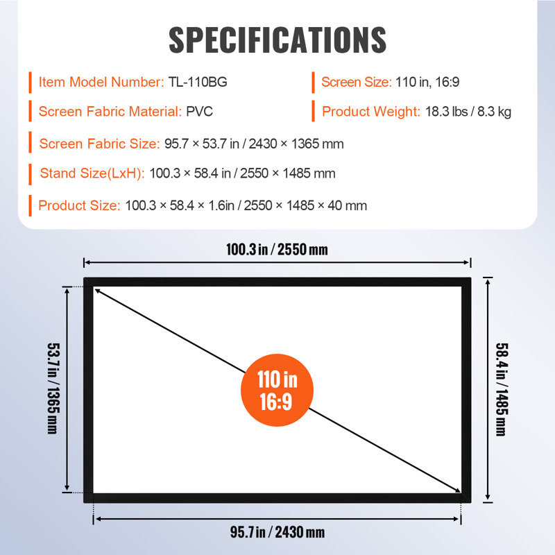 VEVOR Fixed Frame Projector Screen Projector Screen