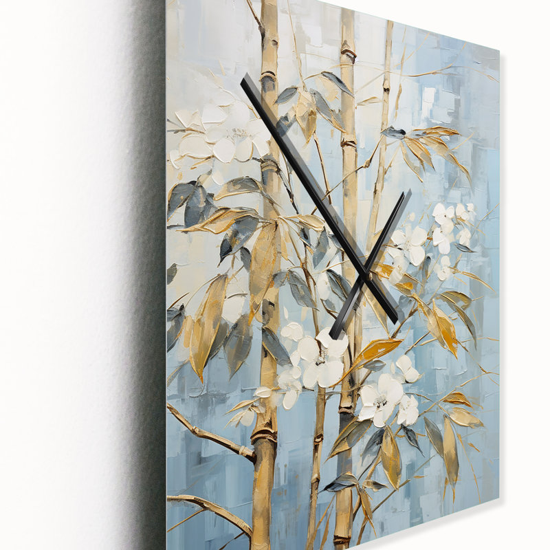 Horloge murale en bambou doré et bleu II, Médium
