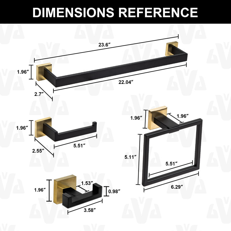 5 - Piece Bathroom Hardware Set, Black/Gold