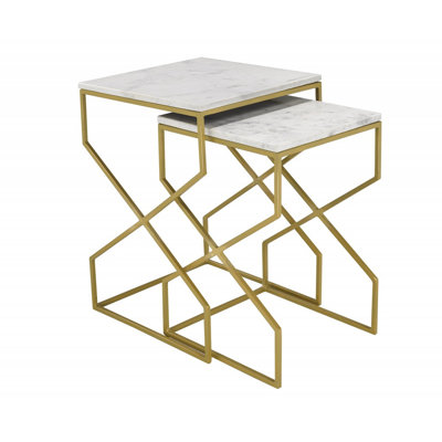 Ensemble de 2 tables gigognes, blanc / or