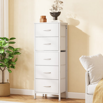 5-Drawer Fabric Dresser, Vertical Storage Chest with Wood Top, Tall Storage Organizer