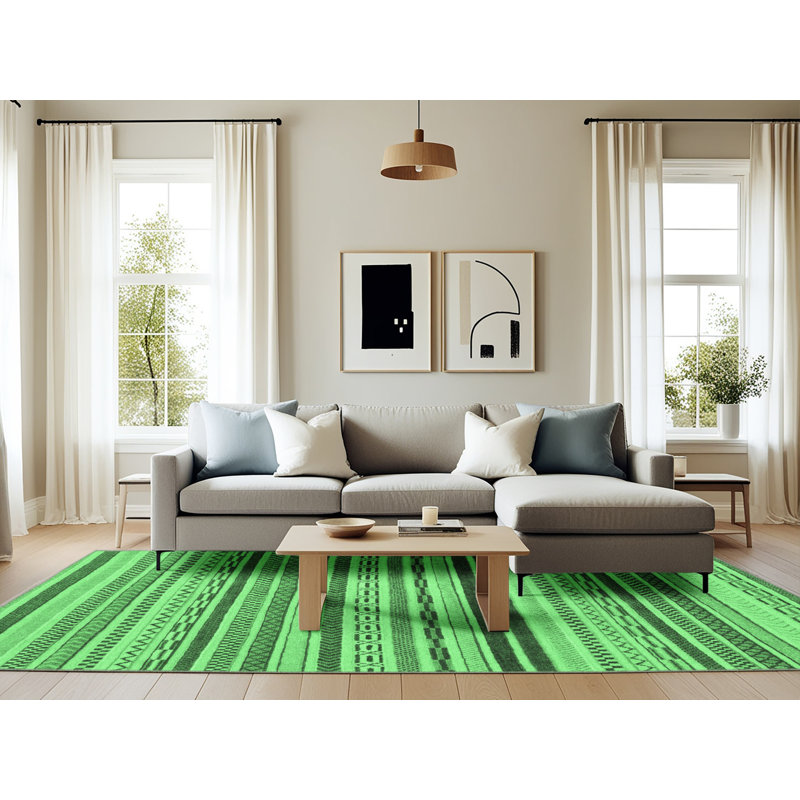 Tapis lavables à la machine à motif abstrait vert émeraude 2272, Rectangle 6 pi x 9 pi