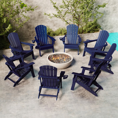 Set of 8 Folding Adirondack Chair Set – All-Weather HDPE Outdoor Lounge Chairs with Cup Holders, Classic Firepit Seating for Patio, Backyard, Deck, or by Nevilywood