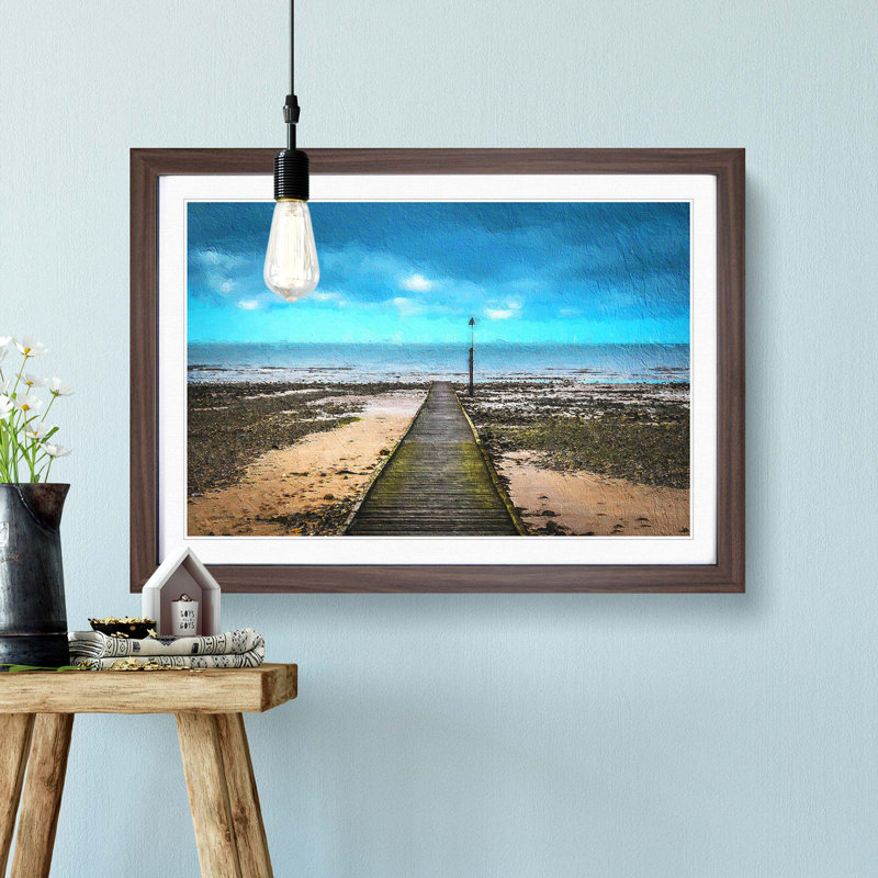 Path to the Sea in Llandudno Wales - Picture Frame Painting Print on MDF, Walnut Framed, 27cm H x 36cm W x 2cm D