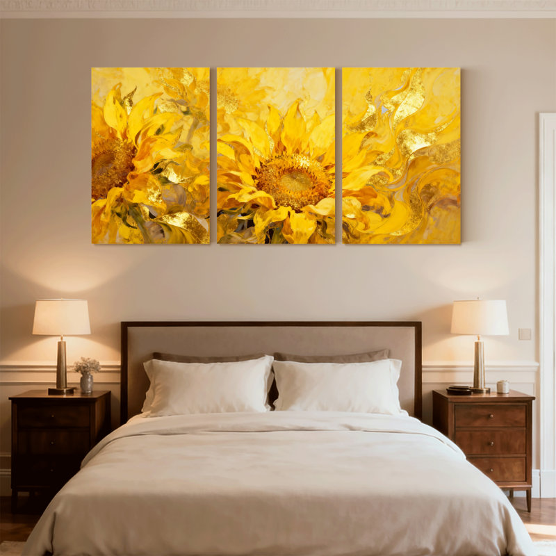 Plantes et fleurs tournesol, ensemble de 3 reproductions d'art sur toile, H 18 po x l 36 po