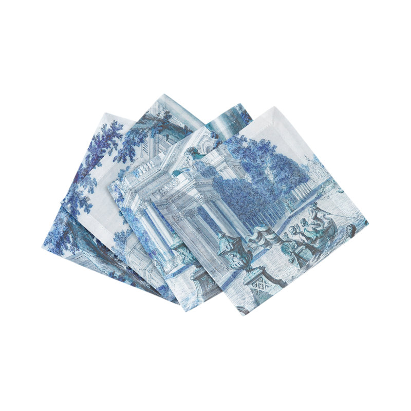 Dimanche A Paris Cotton Sateen Cocktail Napkins, Cerulean