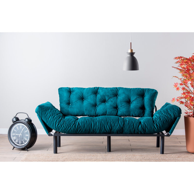 3-Seat Sofa Bed, Petrol Green, 72.8 x 33.5 x 27.6 inches | 100% Metal Frame, 100% Polyester Fabric, 24 DNS Foam Seating | 5-Levels Adjustable Arms, Max Weight Capacity: 661 lbs | Modern Industrial Design for Stylish Living Spaces
