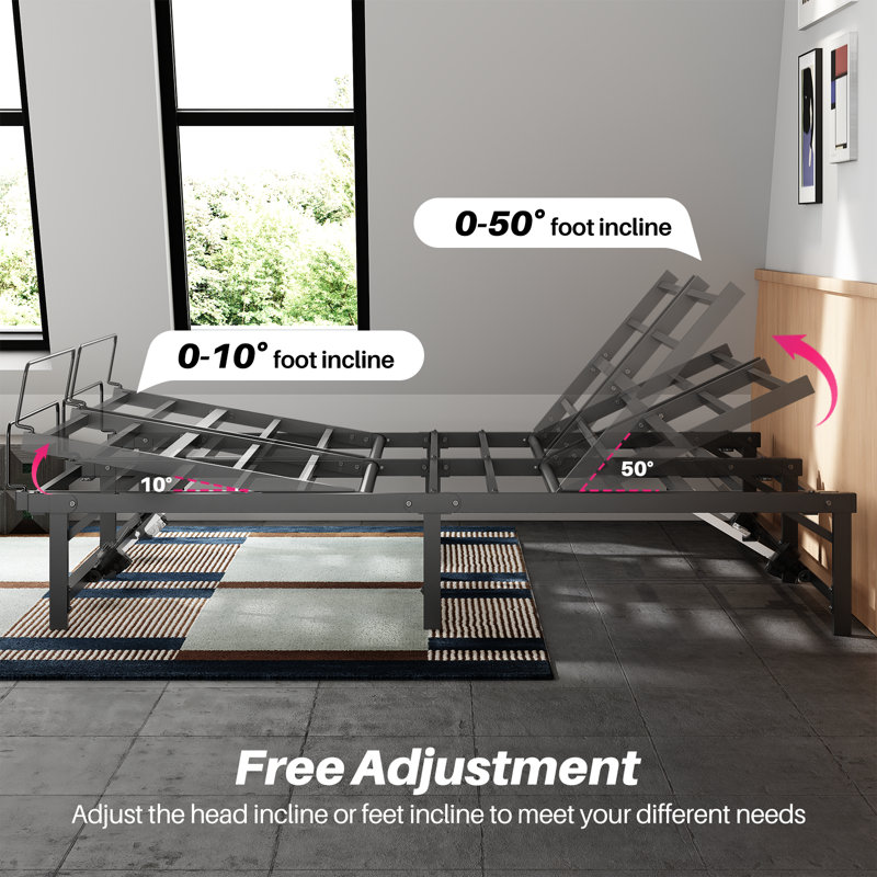 Redlife Adjustable Bed Frame Queen, Electric Bed Frame Easy Assembly, Split Bed Frame For Adjustable Base, Reclining Bed With Quiet Motor, Wireless Remote Control, Frame Only & No Mattress
