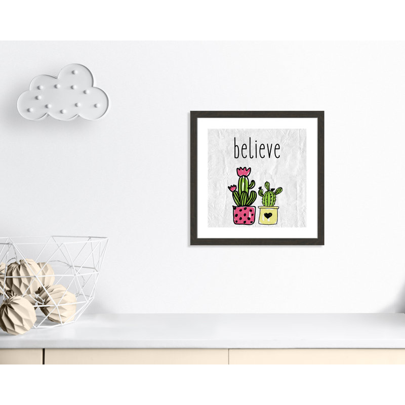 Cactus B, art encadré, H 22,5 po x l 22,5 po x P 0,6 po, Cadre plat à grain de bois noir