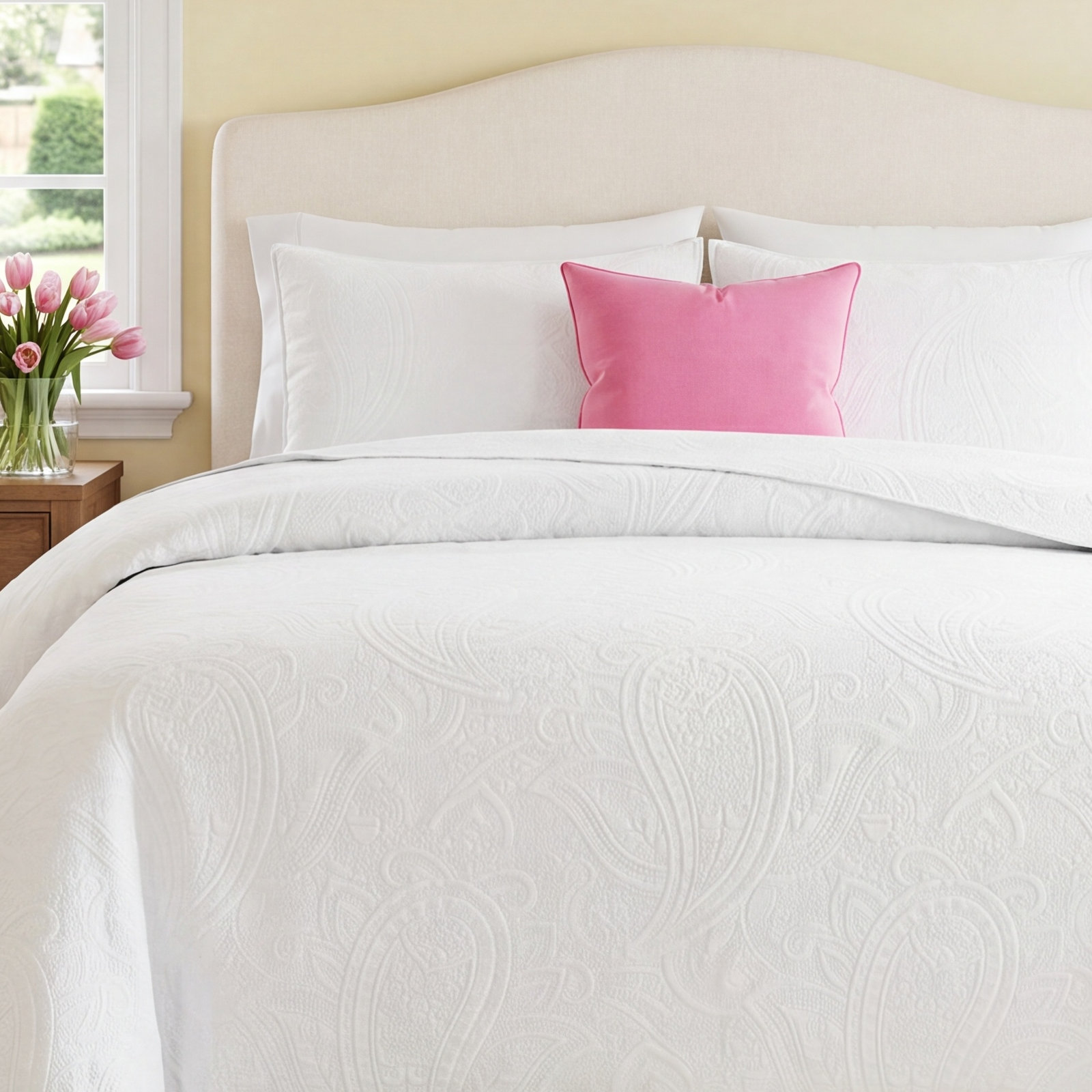 Bristin Cotton Quilt Set, Full/Queen, White
