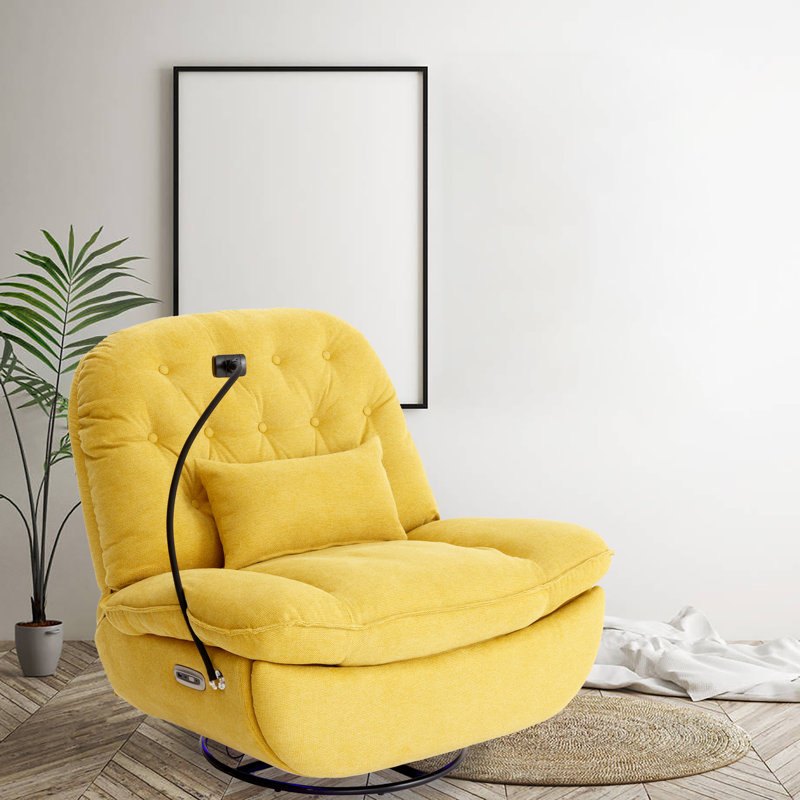 Fauteuil inclinable électrique pivotant de 270 degrés avec commande vocale et lecteur de musique Bluetooth, Velours jaune