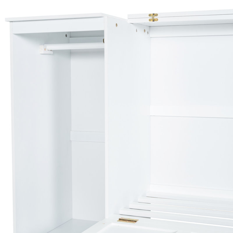 Lit simple avec garde-robe et tablettes de chevet - taille option blanche et compacte