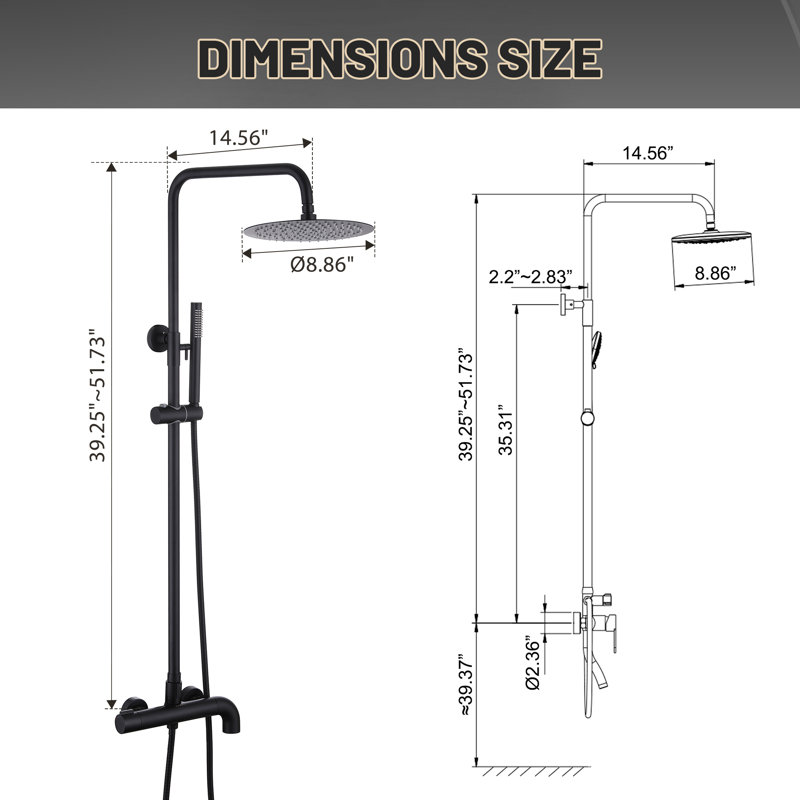 3 Function Tub and Shower Faucet Combo, 9" Rain Shower Head with Hand Held Sprayer and 180°Swivel Tub Filler with Rough-in Valve
