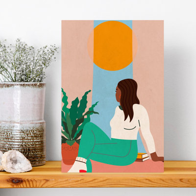Woman By Sunny Window Contemporary Wall Art Print 1 Piece Wrapped Canvas Wall Art