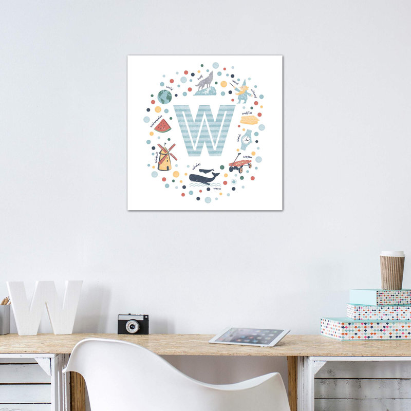 Lettre W - impression d'art graphique, Toile tendue, Pas de tapis, H 18 po x l 18 po x 1,5 po