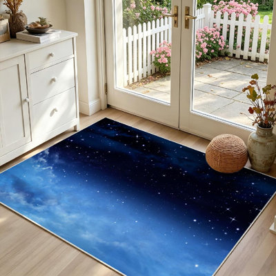 Tapis noir abstrait bleu lavable à la machine avec étoiles