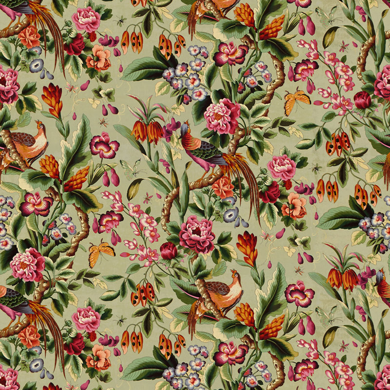 Les Tropiques Pheasans 100% Linen Fabric, Sable