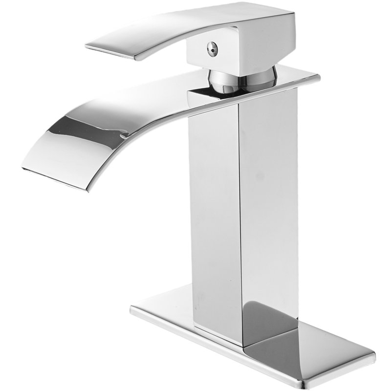 Robinet de salle de bain poli cascade à poignée simple avec drain, Chrome