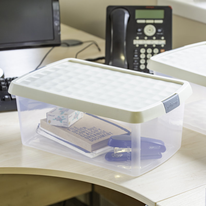 Wham Clip 3x 7L Rectangular Plastic Storage Boxes with Secure Clip Lock Lids. L:39 x W:24 x H:10.5cm Clear/Green Milieu/Stone