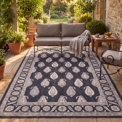Tapis imprimé traditionnel gris anthracite et beige à motif floral intégral, antidérapant, à poils courts, pour l'intérieur et l'extérieur, adapté aux animaux de compagnie, idéal pour le salon, la chambre, la salle à manger, l'entrée, le corridor, le bureau et la cuisine. Couleur : anthracite. Facile à nettoyer. Bords doux et lavable.