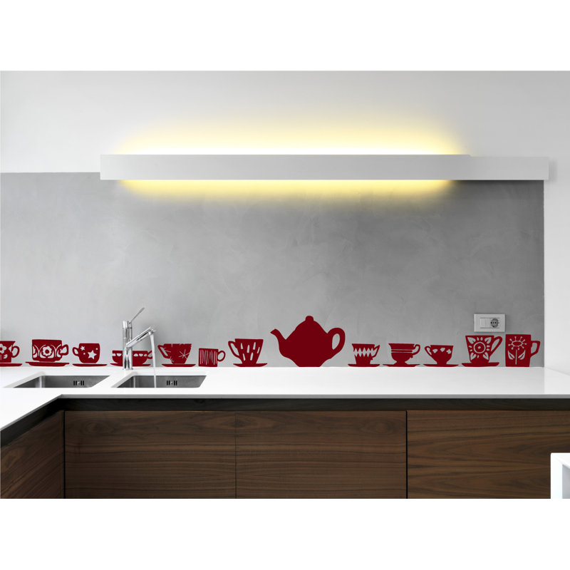 Décalcomanie murale tasses de thé, H 23 po x l 24 po x P 0,01 po, Bourgogne