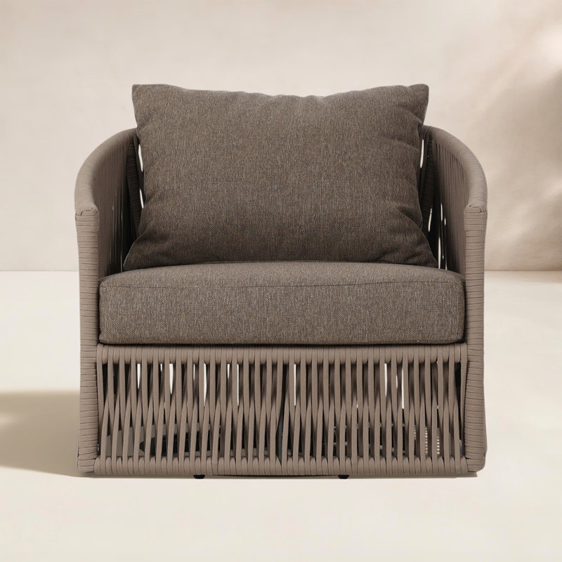 Porto Outdoor Swivel Lounge Chair, Ellor Brown, Khaki Rope