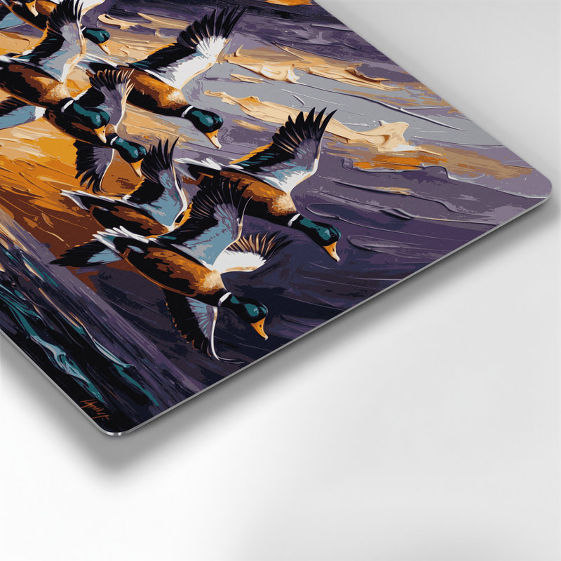 Oiseau colvert, art mural mauve en métal, H 132 po x l 168 po x P 0,05 po