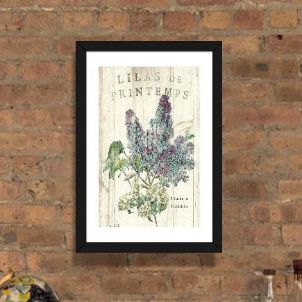 «Lilas de Printemps» par Sue Schlabach, impression, H 24 po x l 16 po x P 1 po, Papier encadré noir