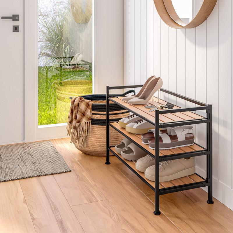 3-Tier (12 Pair) Stackable Resin Shoe Storage Rack, Light Oak